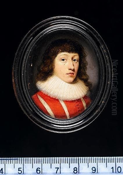 Thomas Wentworth, 1st Earl Of
Strafford (1593-1641), Wearing Red Doublet Slashed To Reveal White And
Lace Edged Falling Collar. - view 1