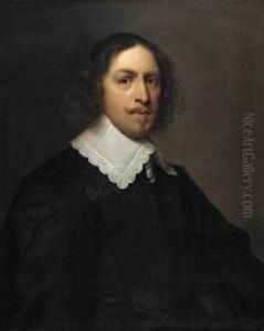 Portrait Of A Gentleman, Half-length, In An Embroidered Blackdoublet And Lace Collar by Cornelius Janssens Van Ceulen