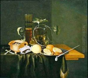 Still Life of a Roemer surrounded by Vine Tendrils and fruits by Laurens Craen