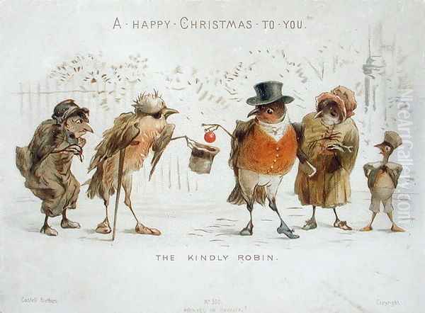 The Kindly Robin, Victorian Christmas card - view 1