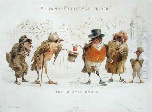 The Kindly Robin, Victorian Christmas card by Castell Brothers