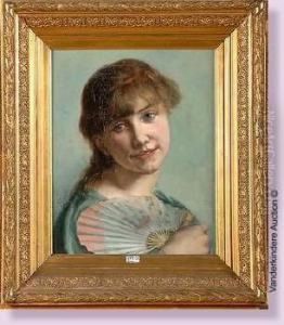 Portrait De Jeune Fille A L'eventail by Eugene Joors