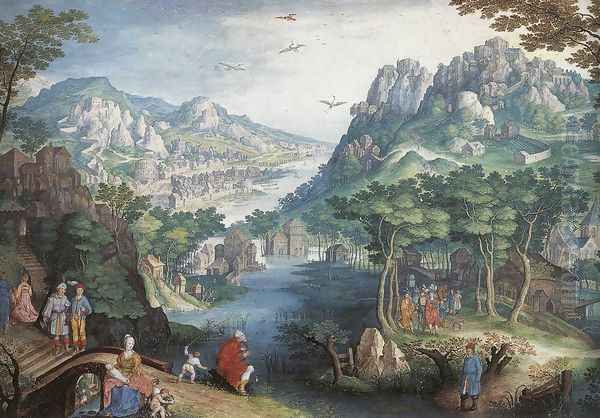 Mountain Landscape with River Valley and the Prophet Hosea by Gillis van Coninxloo
