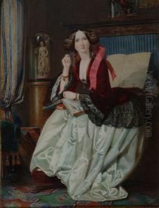 Miss Ashton Seated At The Piano by Joseph Middleton Jopling