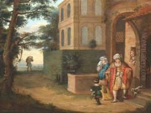 The Return Of The Prodigal Son. Oil/oak by Hans III Jordaens