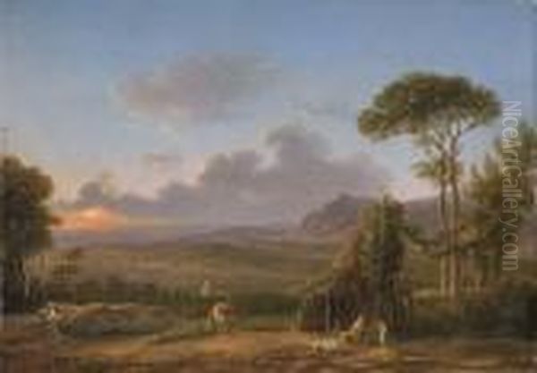 An Extensive Italianate Landscape At Sunset - view 1