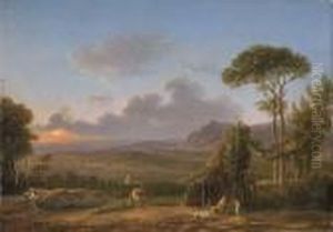 An Extensive Italianate Landscape At Sunset