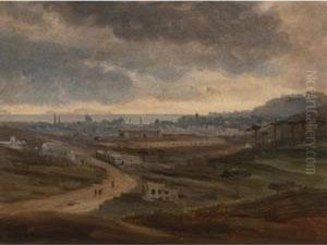 View Of Naples At Dusk, Capri And Ischia In The Distance by Simon-Joseph-Alexandre-Clement Denis