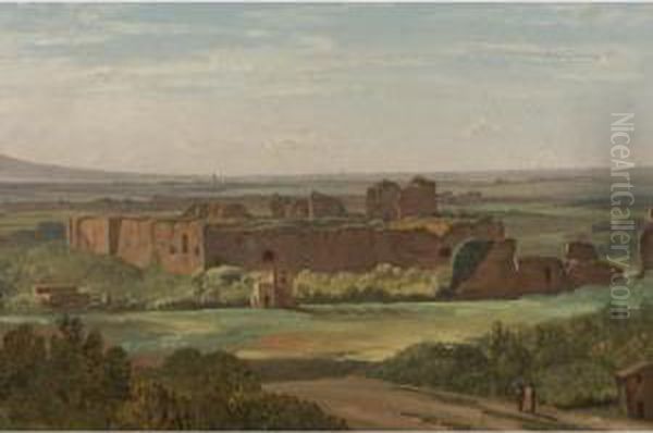 A View Of The Baths Of Caracalla, Rome, With Two Figures In The Foreground - view 1