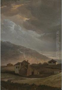 Rural Houses At Sunset On The Outskirts Of Rome by Simon-Joseph-Alexandre-Clement Denis