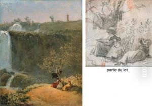 Elisabeth Louise Vigee-lebrun Dessinant La Cascade De Tivoli by Simon-Joseph-Alexandre-Clement Denis