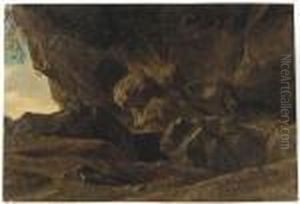 La Grotte De Vicovaro by Simon-Joseph-Alexandre-Clement Denis