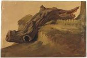 Une Branche De Chataigner Au Pied D'un Arbre Dans L'ile D'ischia by Simon-Joseph-Alexandre-Clement Denis