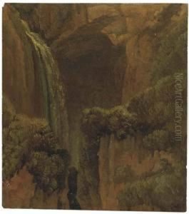 Une Chute D'eau Avec Une Grotte Naturelle A Tivoli by Simon-Joseph-Alexandre-Clement Denis