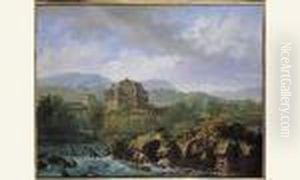 Paysage Classique Anime De Pecheurs Lancant Leur Filet Dans La Riviere Toile.