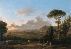 An Italianate Landscape With A Family Before A Hut, A Townbeyond