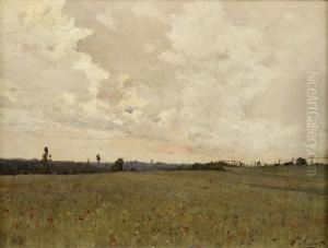 Paysage De Campagne Huile Sur Panneau Signee En Bas A Droite by Leon Joubert