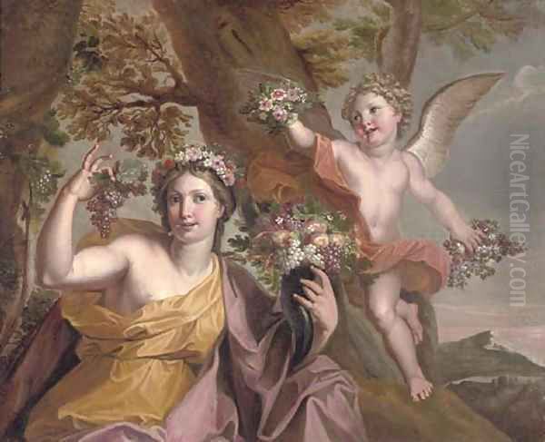 Abundance with a putti in a landscape - view 1