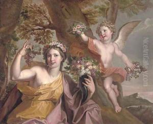 Abundance with a putti in a landscape by Noel-Nicolas Coypel