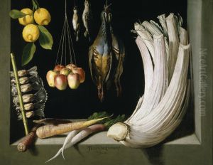 Still life with dead birds, fruit and vegetables, 1602 by Juan Sanchez Cotan