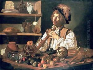 Interior with a Still Life and a Young Man Holding a Recorder by Cecco Del Caravaggio