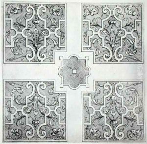 Parterre designs from 'The Gardens of Wilton', published c.1645 by Isaac de Caus