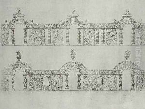 Topiary arcaded walkway designs from 'The Gardens of Wilton' c.1645 by Isaac de Caus