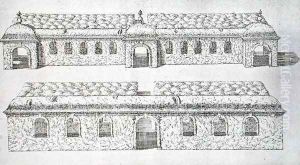 Topiary arcaded walkways from 'The Gardens of Wilton', c.1645 by Isaac de Caus