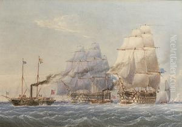 Queen Victoria, In The Royal 
Yacht "victoria &amp; Albert I", Reviewing The Fleet At Spithead On 21st
 June 1845 - view 1
