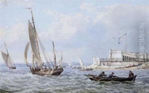Small Craft Running Out Of Portsmouth Harbour With The Tide, Fortblockhouse Beyond