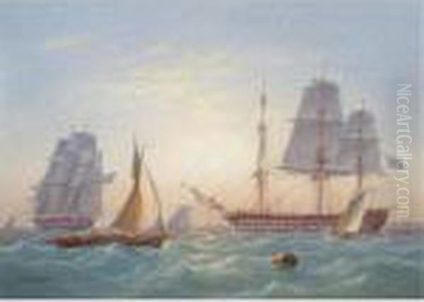 A 64-gun Man-of-war And A Frigate Of The Royal Navy With Other Shipping Off The Coast - view 1
