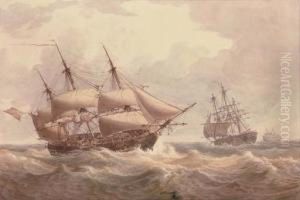 A Naval Squadron Reefed Down For
The Approaching Storm; And A Brig Arriving At Her Anchorage (both
Illustrated) by William Joy