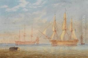 A Third Rate Of 74-guns Coming 
To Anchor In Spithead With Other Ships Of The Fleet Nearby