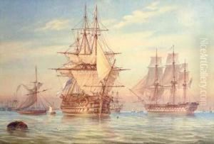 A Man O'war And Other Shipping by William Joy