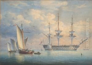 H.m.s. "london" At Anchor At Spithead by William Joy