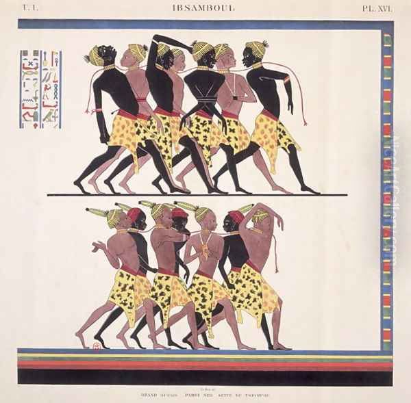 Interpretation of the frescoes at Ibsambul depicting Nubian slaves, from 'Monuments de l'Egypte et de la Nubie' c.1835 - view 1