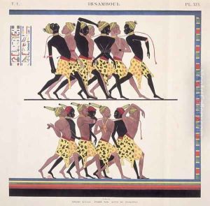 Interpretation of the frescoes at Ibsambul depicting Nubian slaves, from 'Monuments de l'Egypte et de la Nubie' c.1835 by Jean Francois Champollion