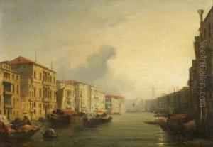 Vue Du Grand Canal A Venise Vers Le Pont Du Rialto by Jules Romain Joyant