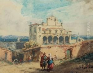 Veduta Di Villa Nel Lazio Con Figure Di Contadini by Jules Romain Joyant