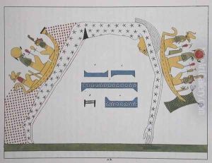 Facsimile copy of Nut, the sky goddess and the solar barques of Ra, plate 20b from 'Pantheon Egyptien', Paris, 1822 by Jean Francois Champollion