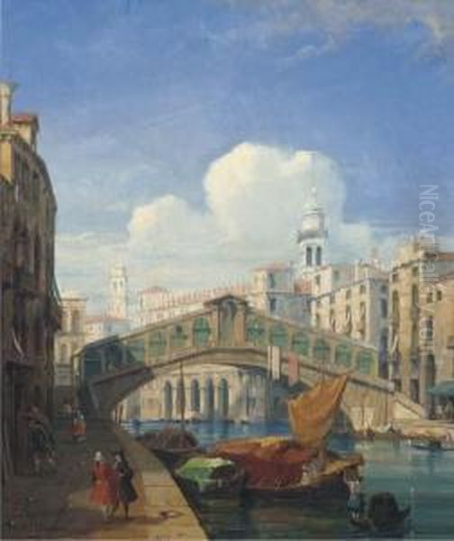 Figures Before The Rialto Bridge, Venice - view 1