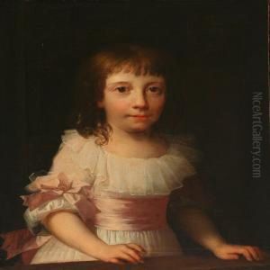 Children's Portrait Of Christiane Lemming In A White Dresswith Pink Ribbons
