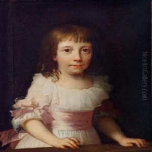Children's Portrait Of Christiane Lemming In Awhite Dress With Pink Ribbons