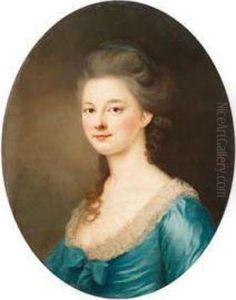 Bildnis Einer Dame In Blauem Kleid by Jens Juel