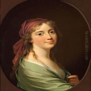 Portrait Of A Young Woman With A Headscarf by Jens Juel