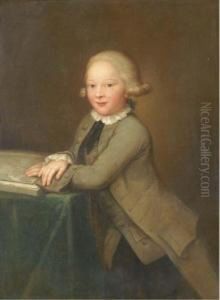 Portrait Of A Boy, Three-quarter-length, Leaning Against A Tablewith A Map