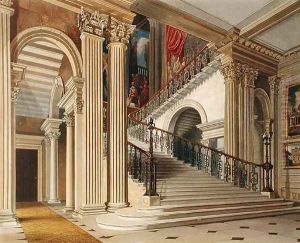Stair Case, Buckingham House, from 'The History of the Royal Residences' by Richard Cattermole