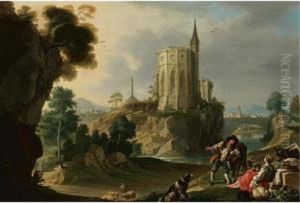 Pastoral With The Ruins Of A Gothic Church On A Rocky Outcropping Beyond by Nicolas-Jacques Juliard