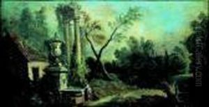 Paesaggio Bucolico Con Rovine E Figura Alla Fonte by Nicolas-Jacques Juliard