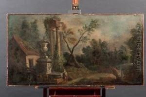 Capriccio In Foresta Con Fontana, Resti Di Tempio Classico E Capanna